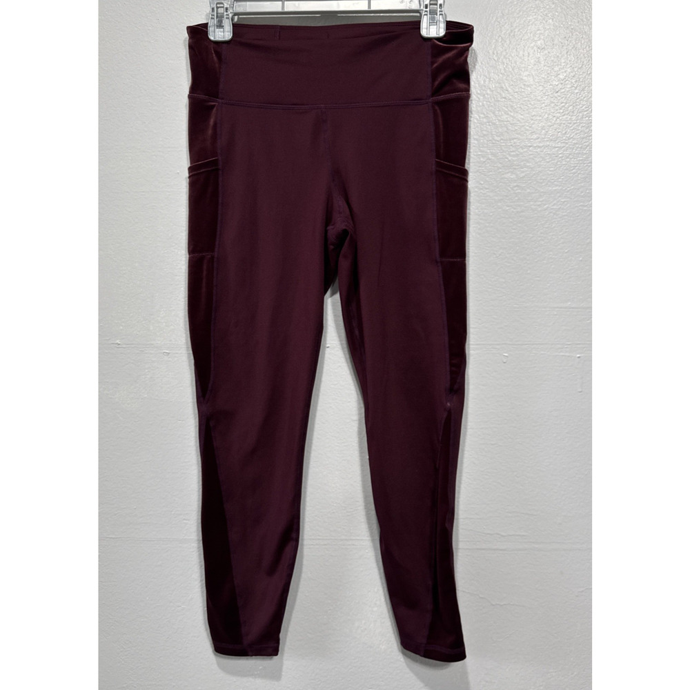 Gap Fit Leggings Womens M Burgundy Velvet Sides Pockets Blockout Technology